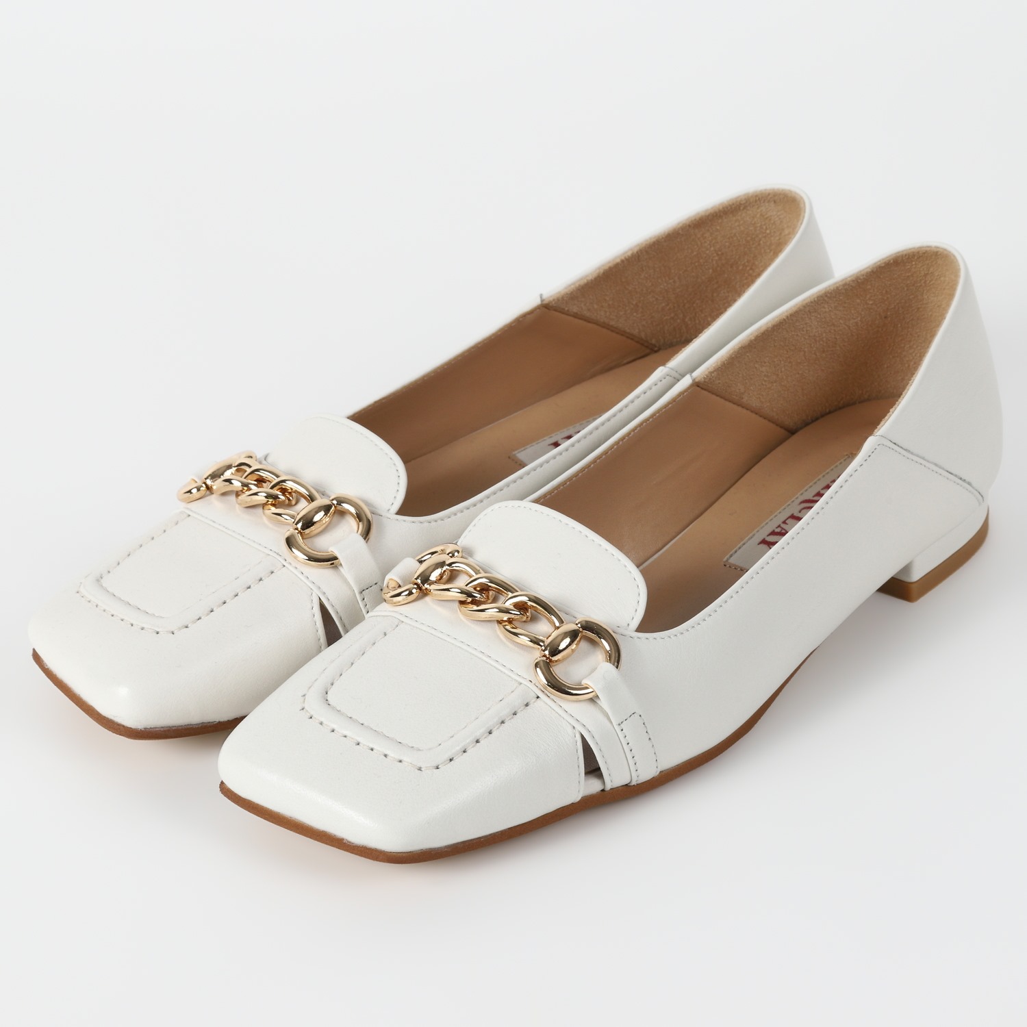 BARCLAワイドスクエアチェーンパンプス　アイボリー