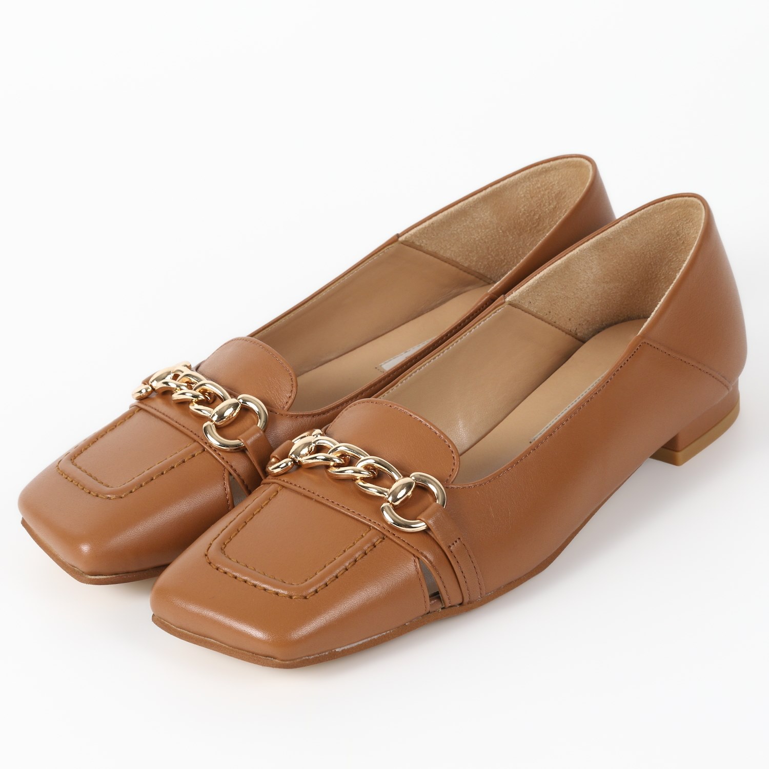 BARCLAワイドスクエアチェーンパンプス　ライトキャメル