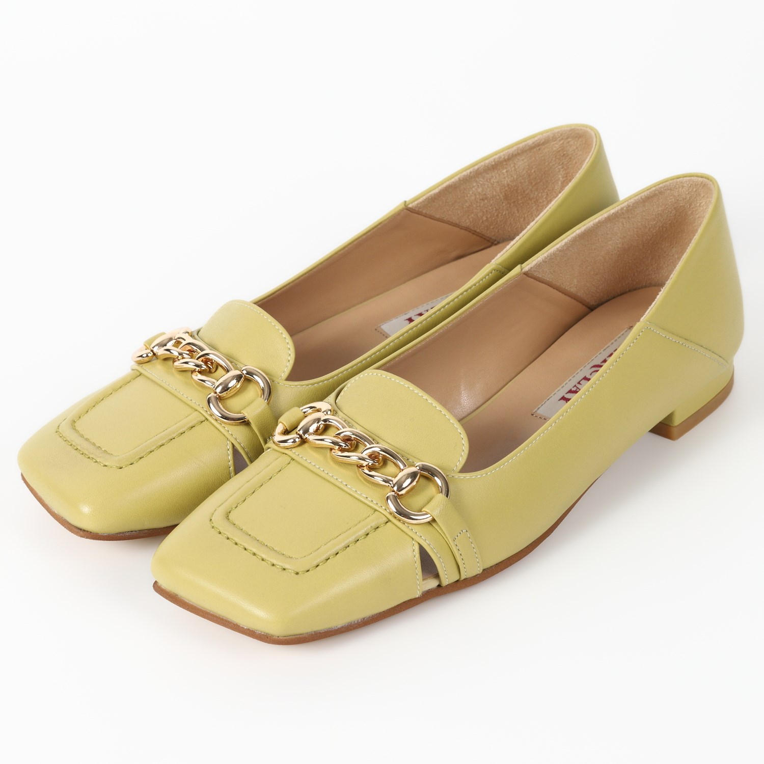 BARCLAワイドスクエアチェーンパンプス　ピスタチオ