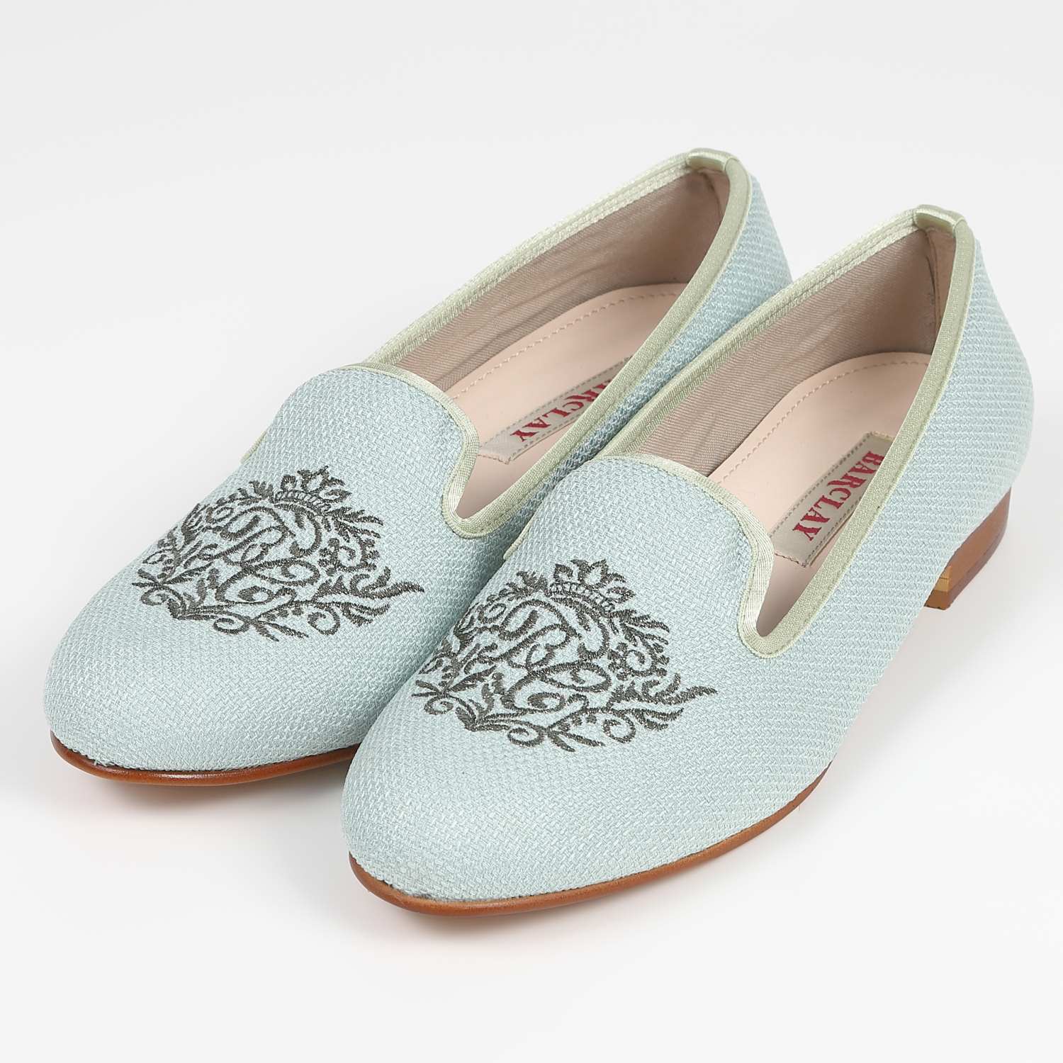BARCLAY刺繍モチーフオペラシューズ　ミント