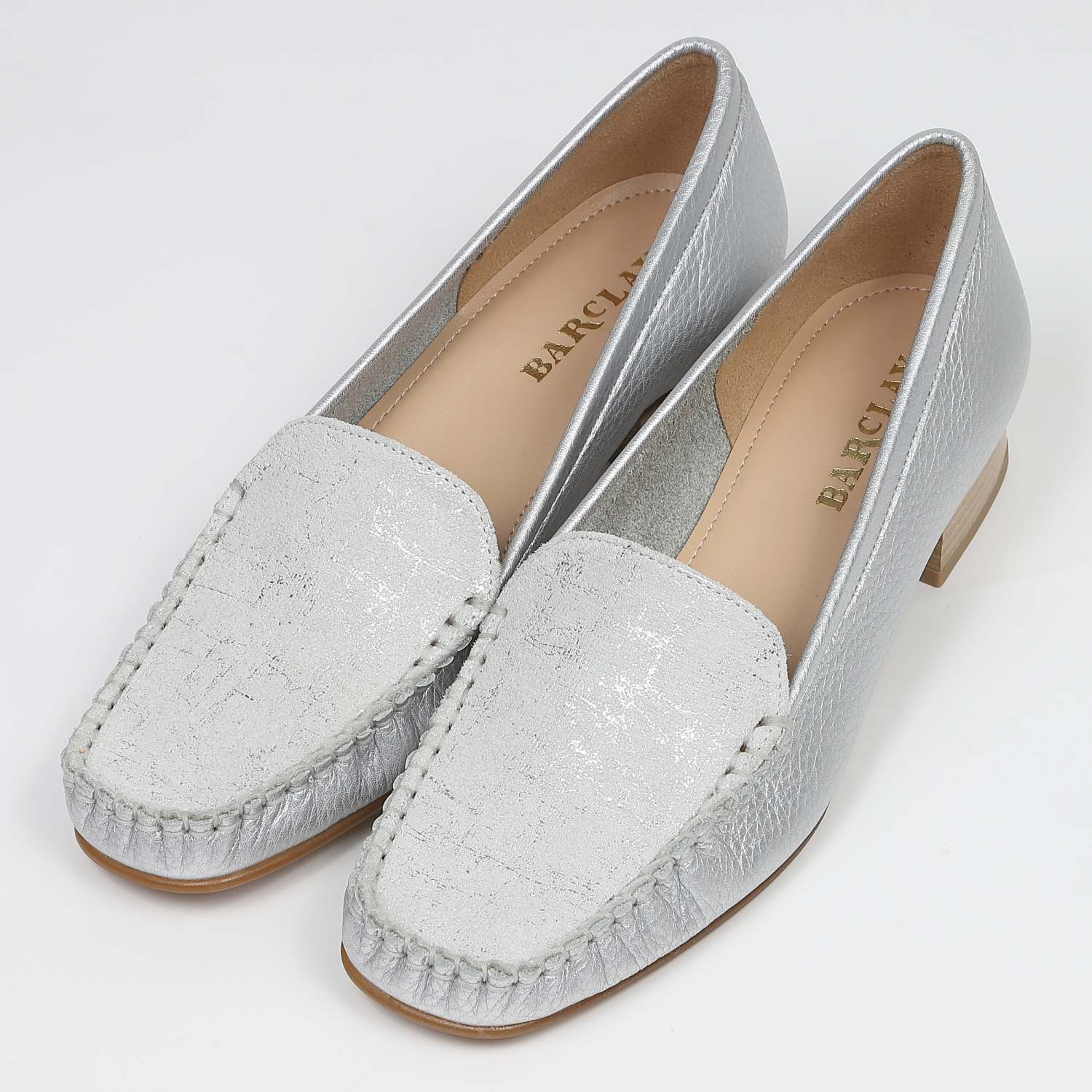 BARCLAYシンプルモカシンパンプス　シルバー2