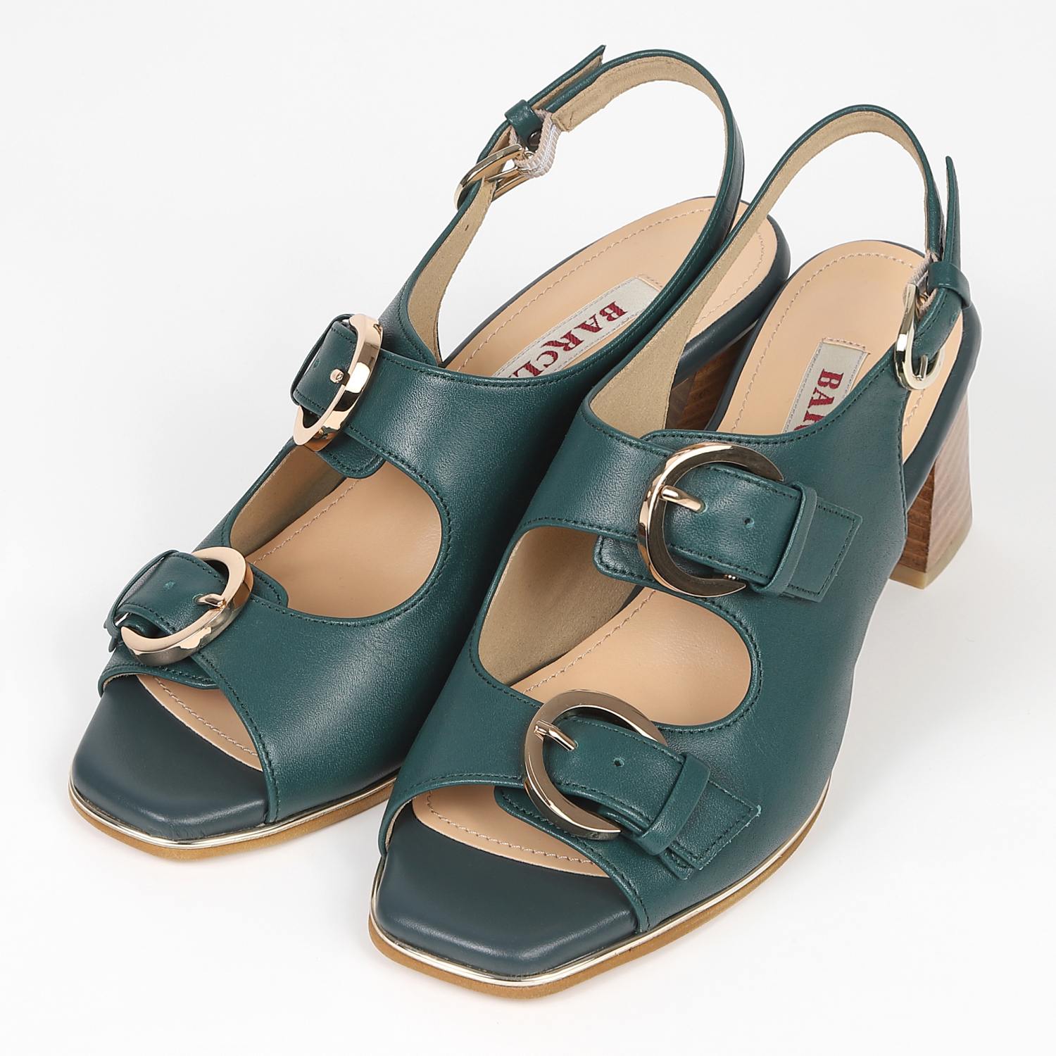 BARCLAYカジュアルヒールサンダル　ブルーグリーン