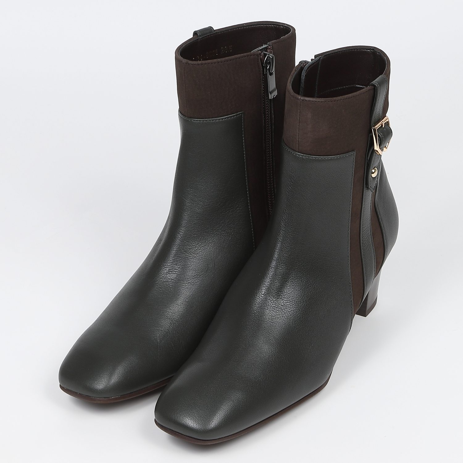 BARCLAYサイドベルト付ショートブーツ　ダークグリーンコンビ