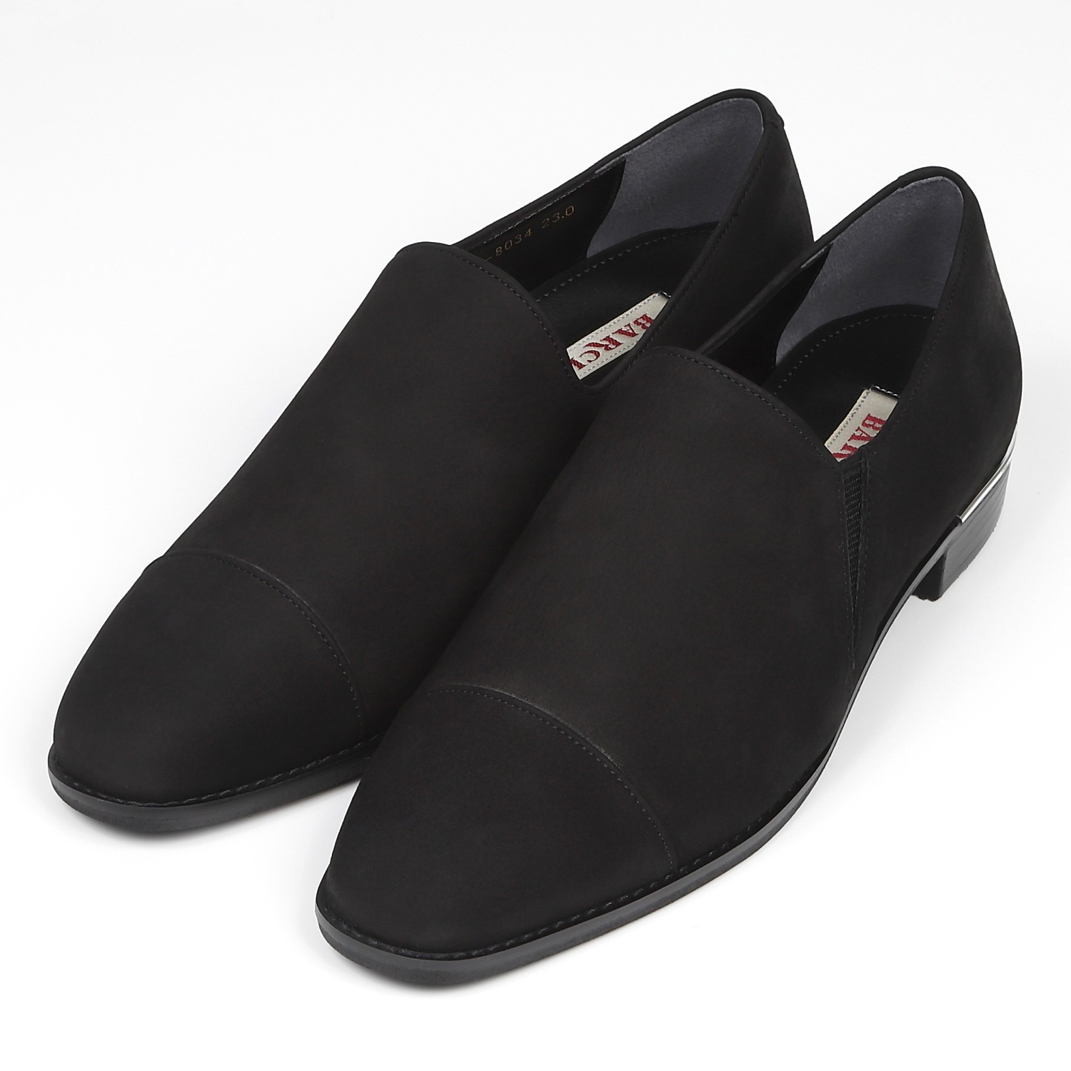 BARCLAYソフトスクエアトゥ シルバーピースヒールカジュアルシューズ　ブラックヌバック