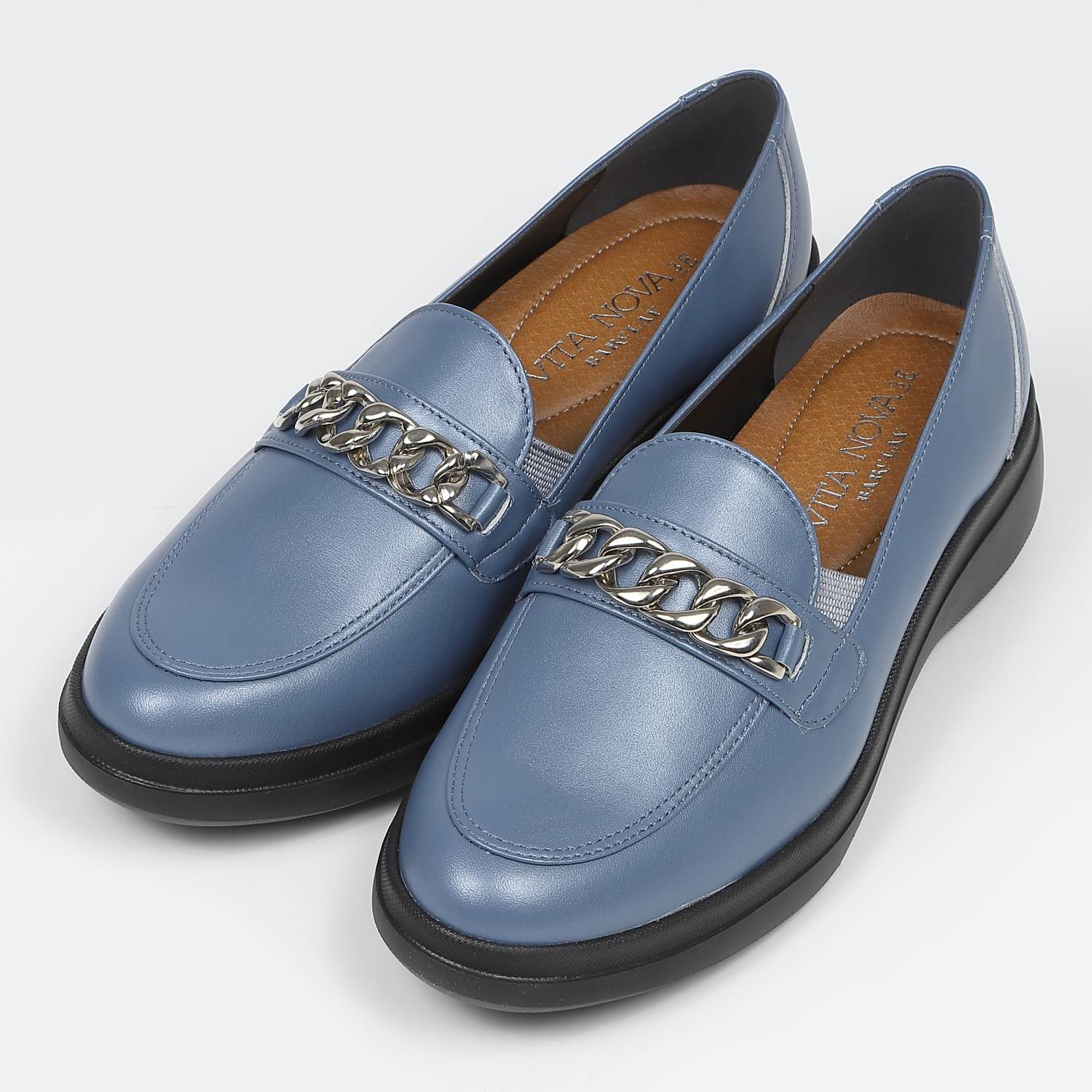 VITA NOVAチェーンデザインローファー　ブルーメタリック