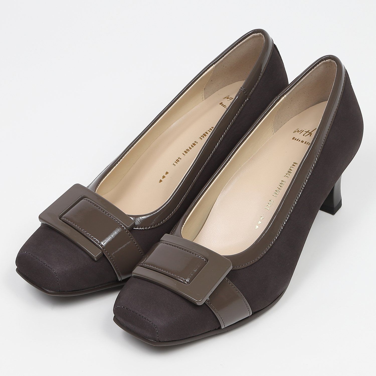 WithWidth バックルデザインパンプス グレーヌバック