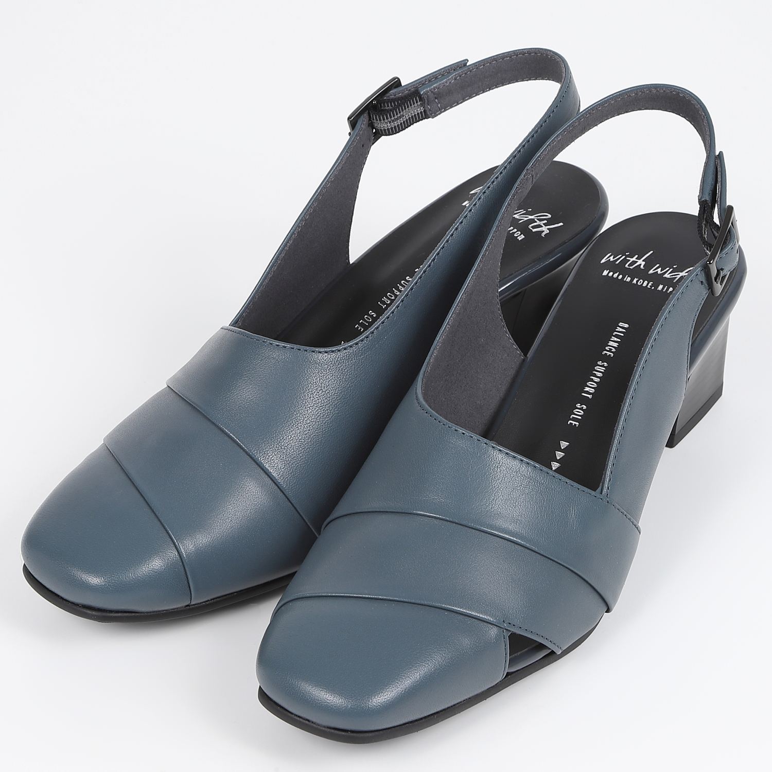 WithWidthタックデザインバックバンドシューズ　スモーキーブルー