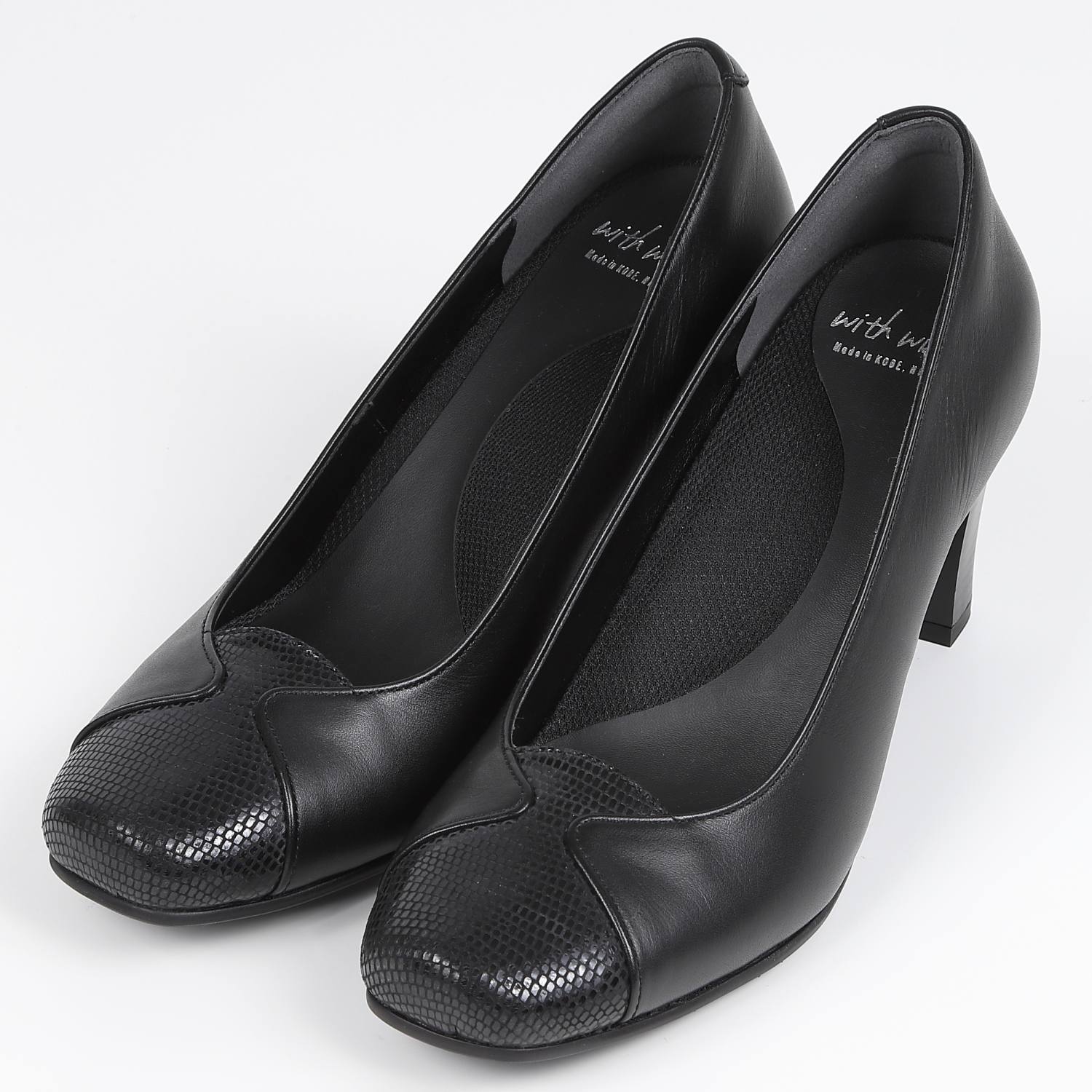 WithWidth２Ｅデザインパンプス ブラックコンビ
