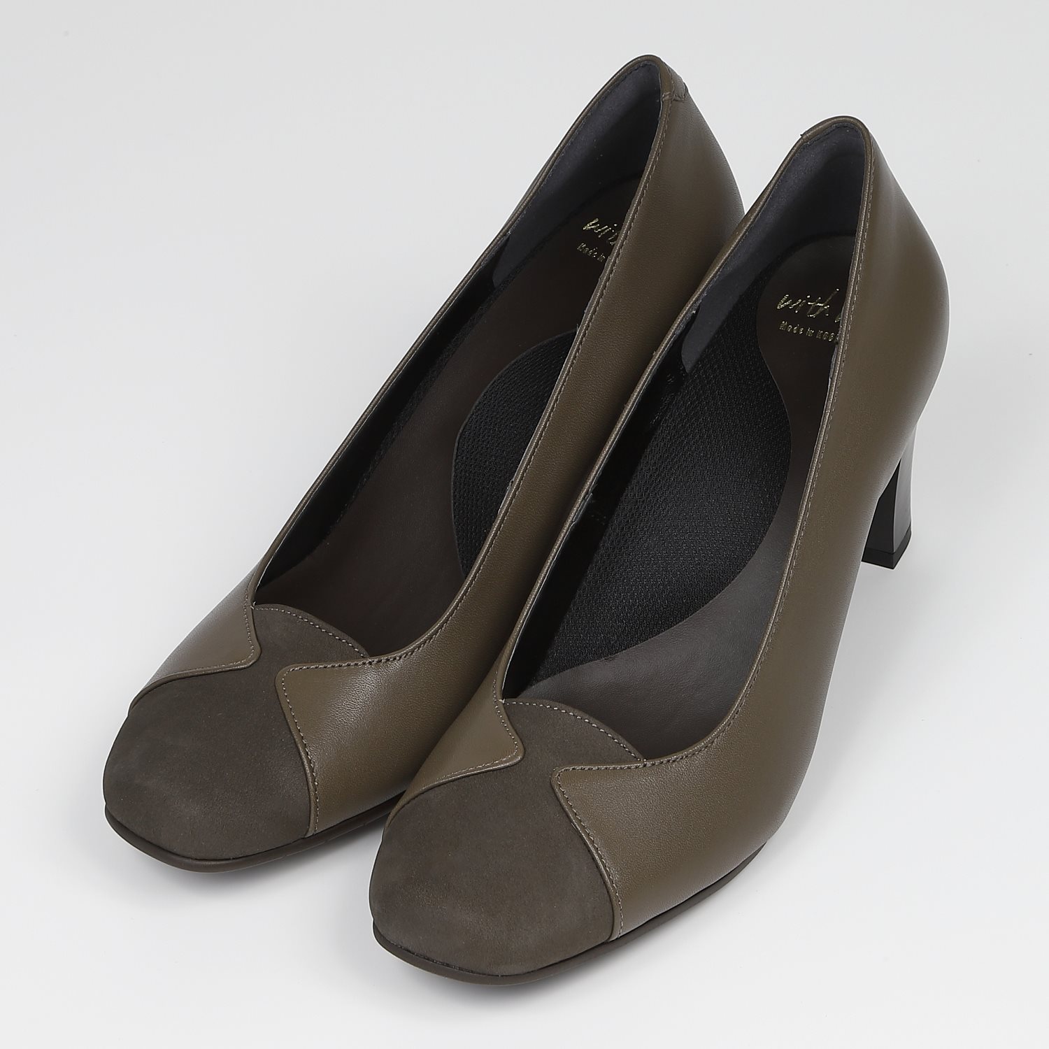 WithWidth２Ｅデザインパンプス チャコールグレーコンビ