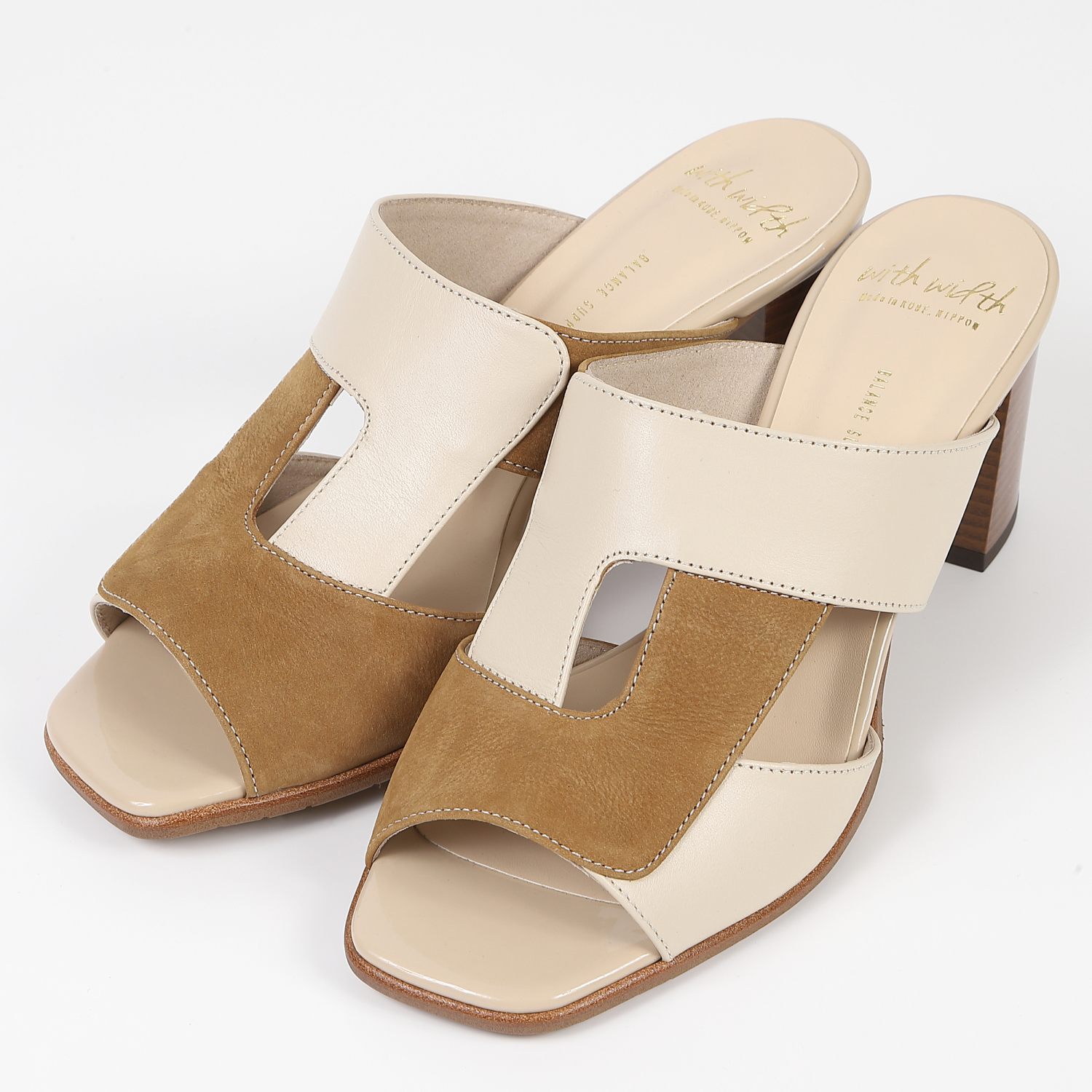 With Widthアシンメトリーミュールサンダル　ライトベージュ