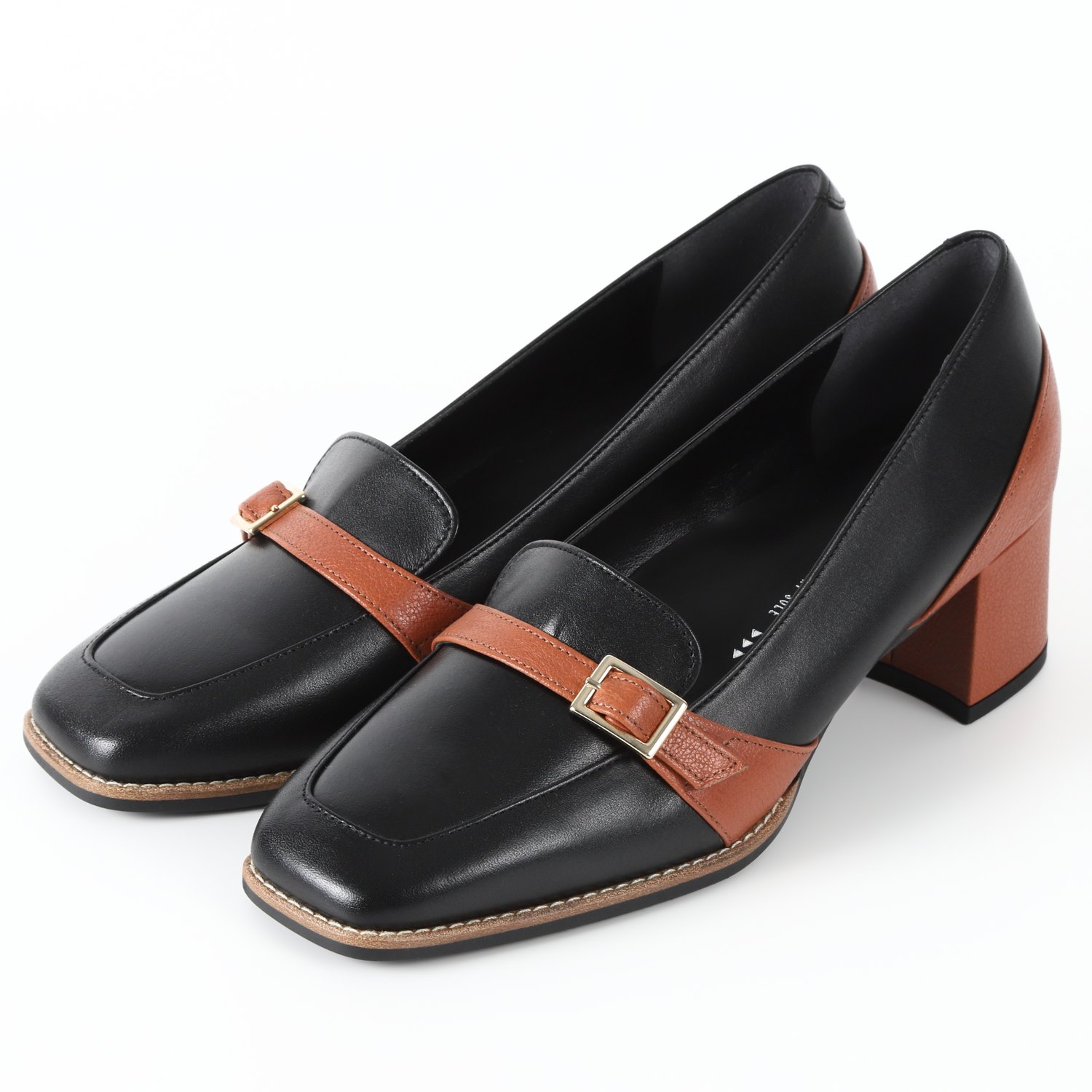 WithWidthベルトデザインパンプス　キャメルコンビ