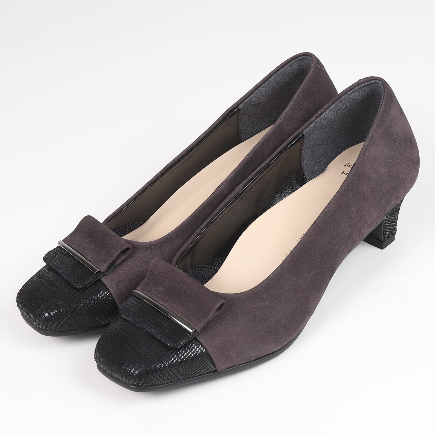 WithWidth共革デザインパンプス ダークグレーヌバック