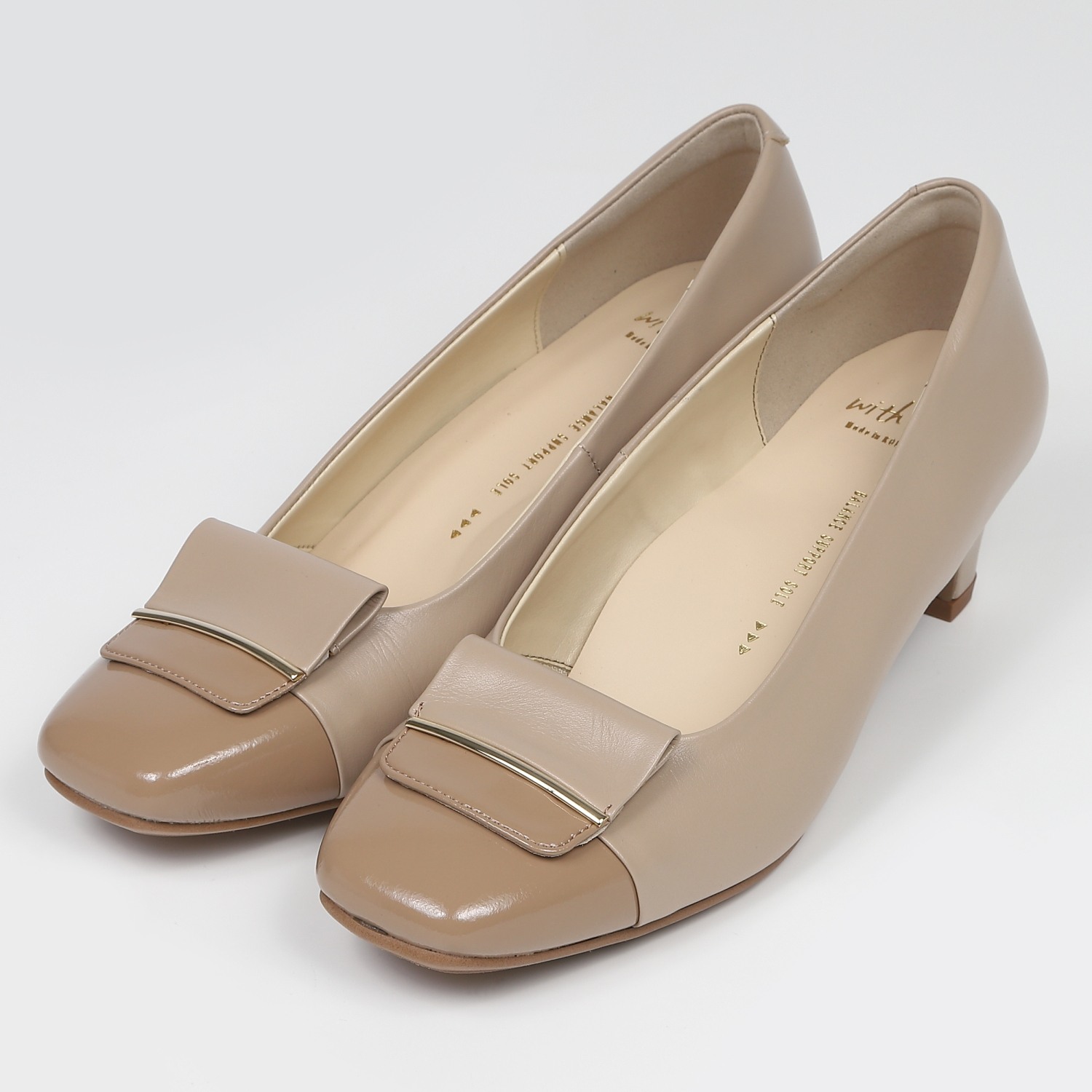 WithWidth共革デザインパンプス ダークベージュ