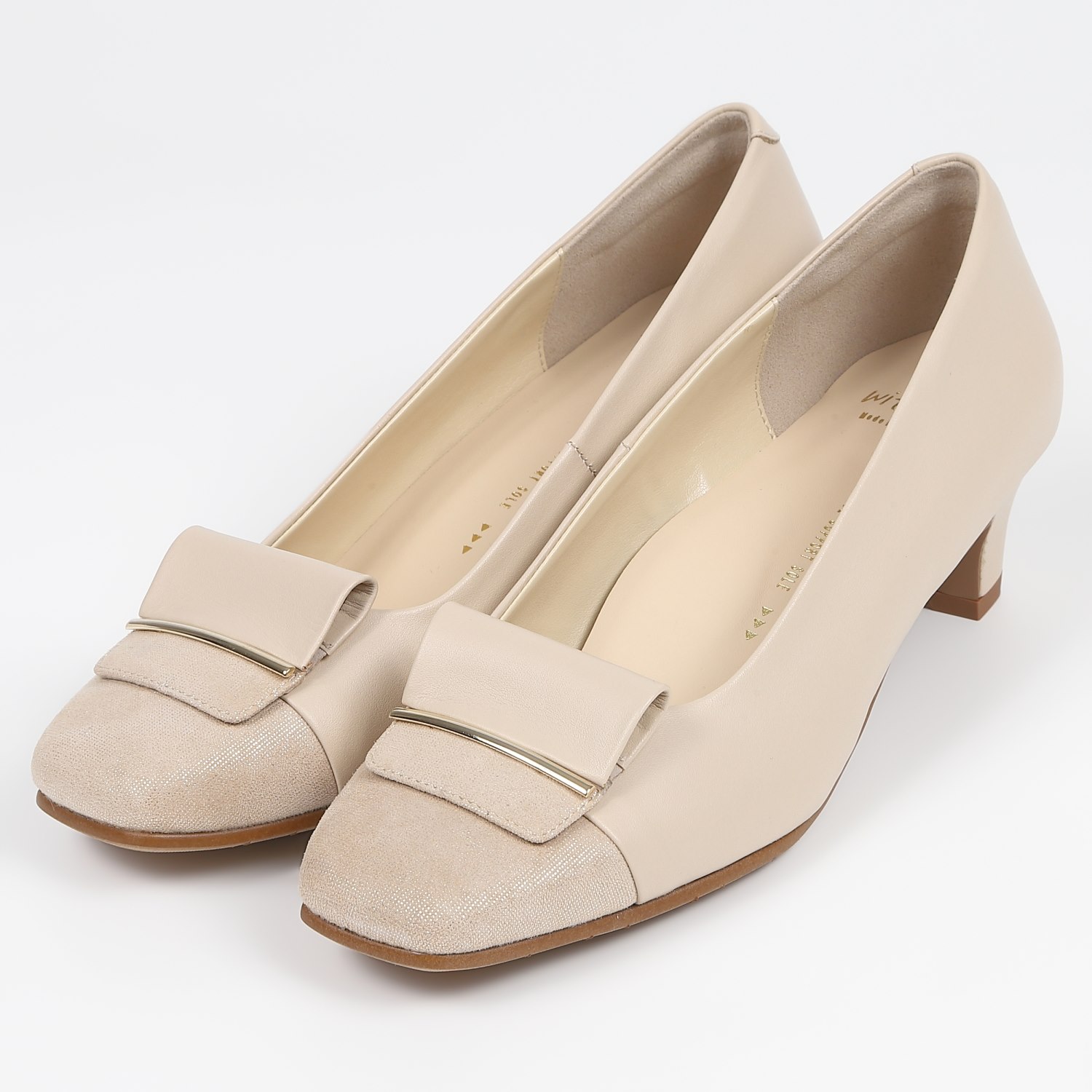 WithWidth共革デザインパンプス アイボリーベージュ