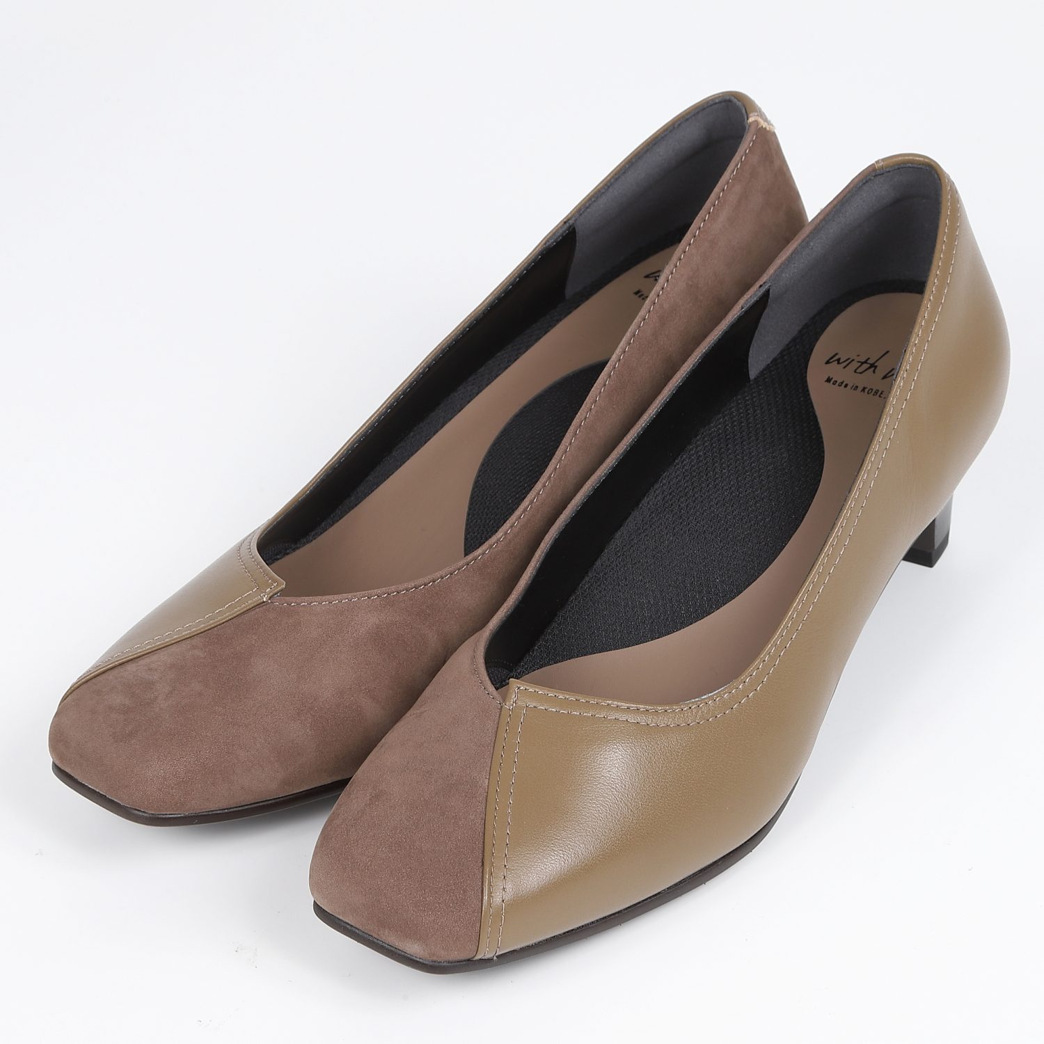 WithWidth切り返しデザインデザインパンプス オーカー