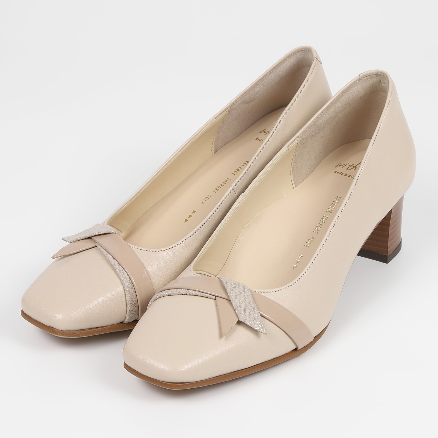 WithWidthオケージョンリボンパンプス アイボリーベージュ