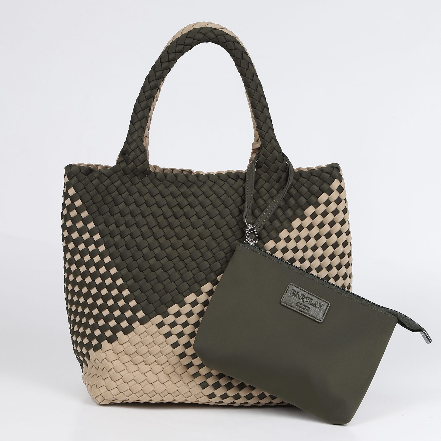 BARCLAY CLUB ポーチ付きメッシュトートバッグ　カーキコンビ