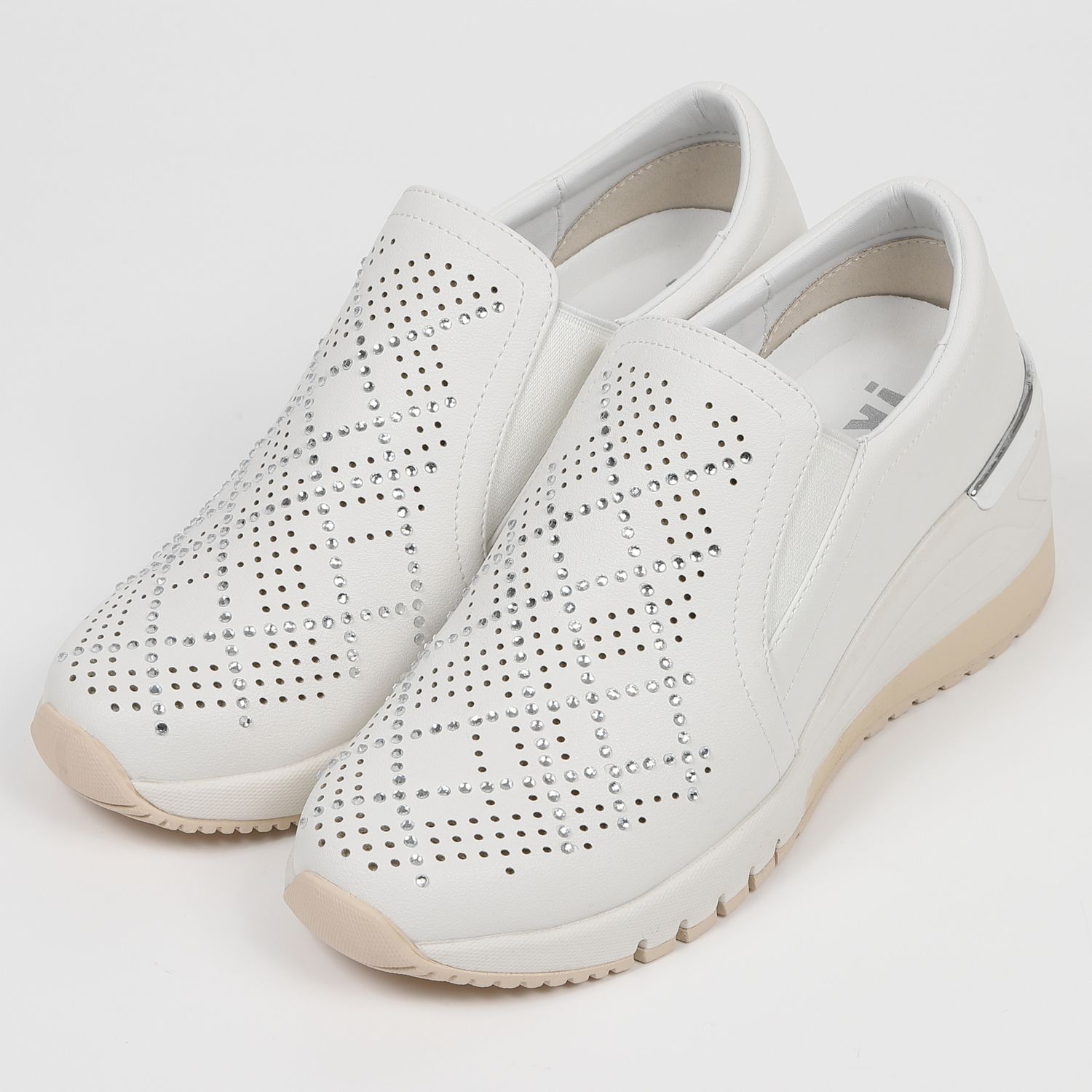 KISCOクリアストーン付きヒールスニーカー　ホワイト