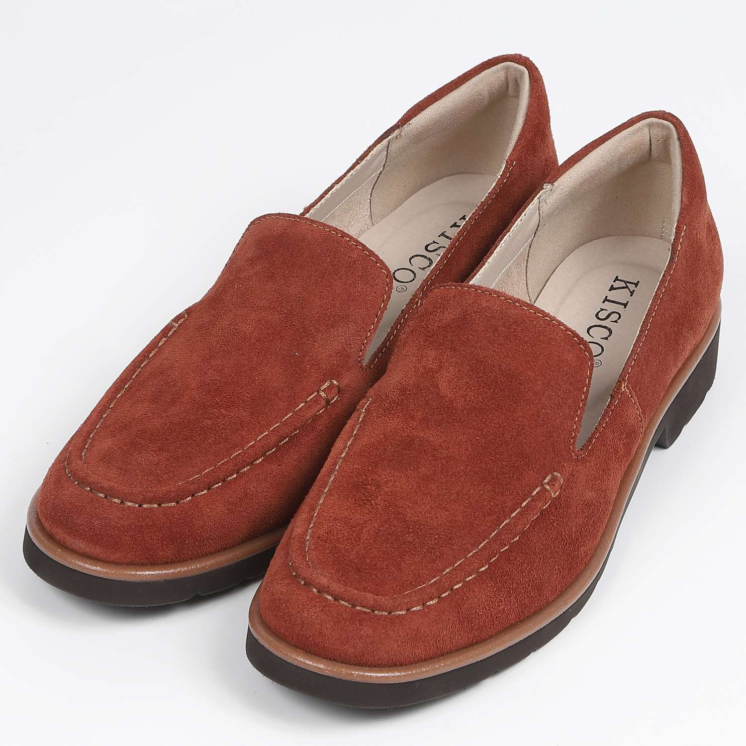 KISCOステッチローファー　ダークオレンジスエード