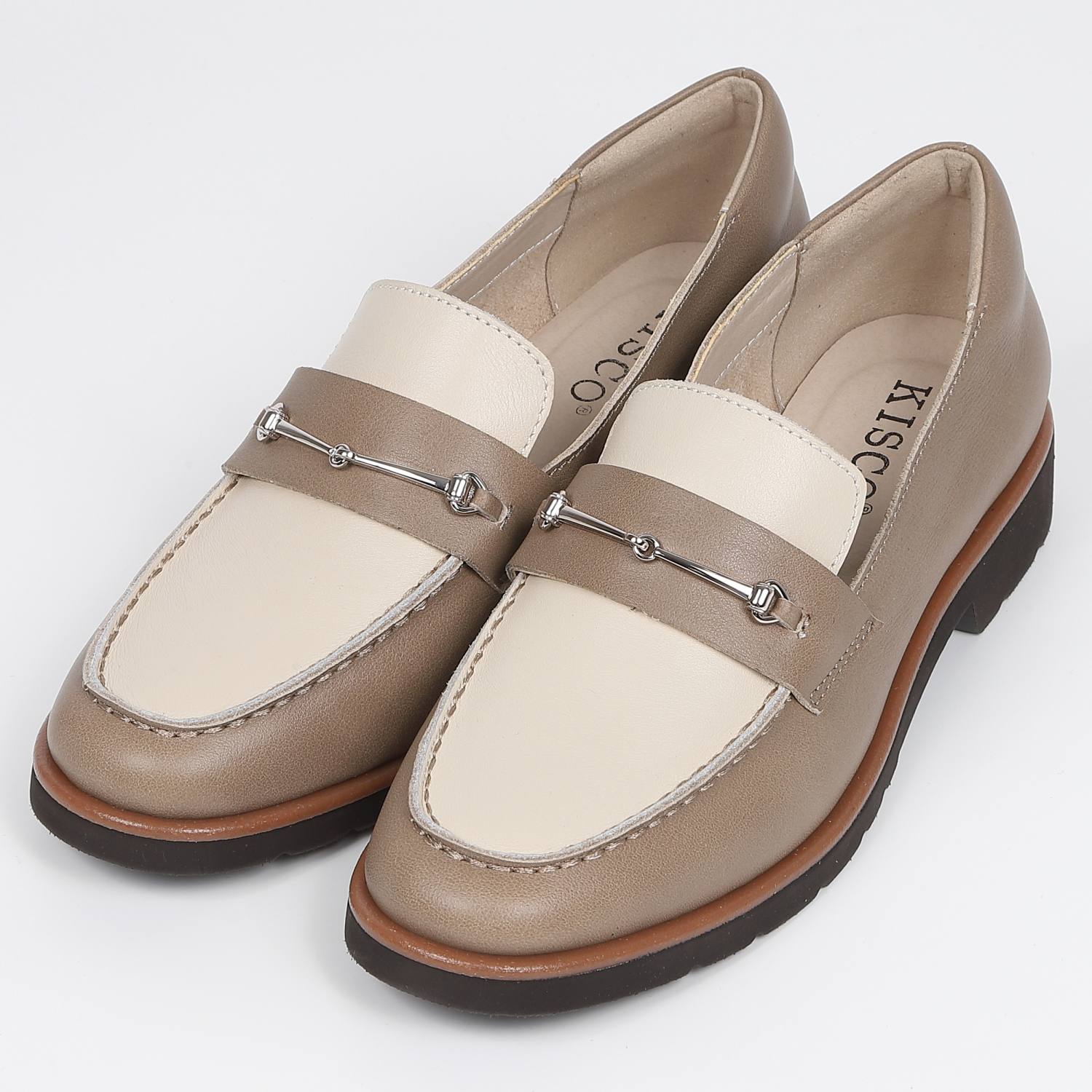 KISCOチェーンデザインローファー　グレージュコンビ