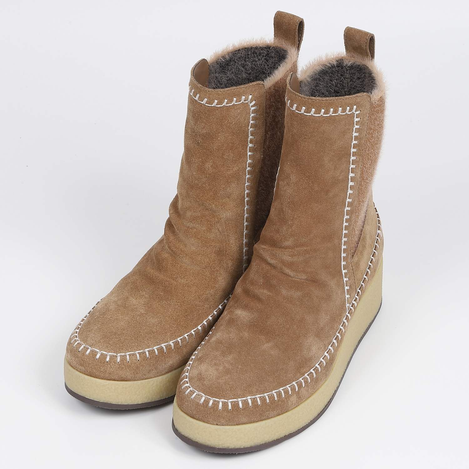 KISCOステッチデザインスエードショートブーツ　キャメルスエード