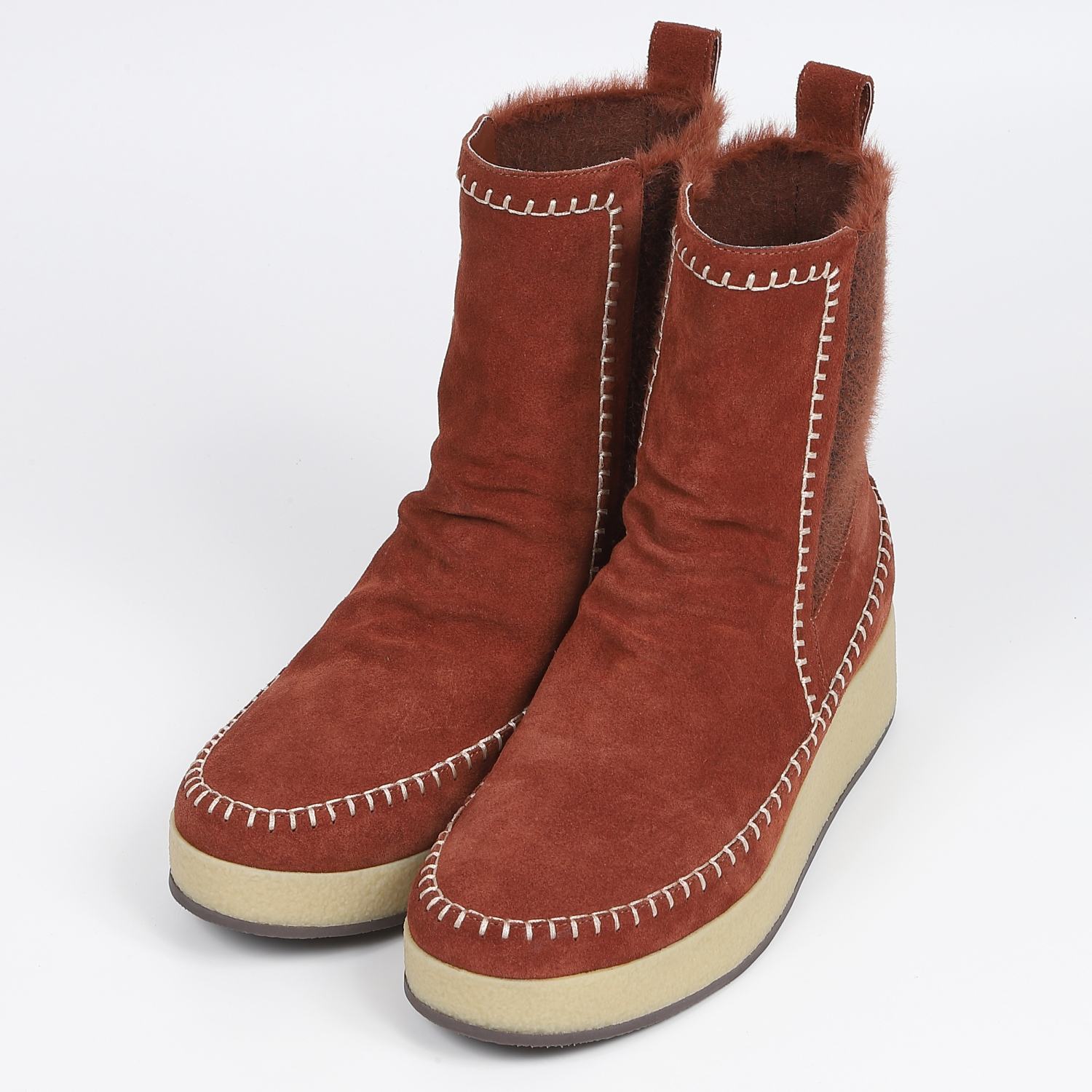 KISCOステッチデザインスエードショートブーツ　ダークオレンジスエード