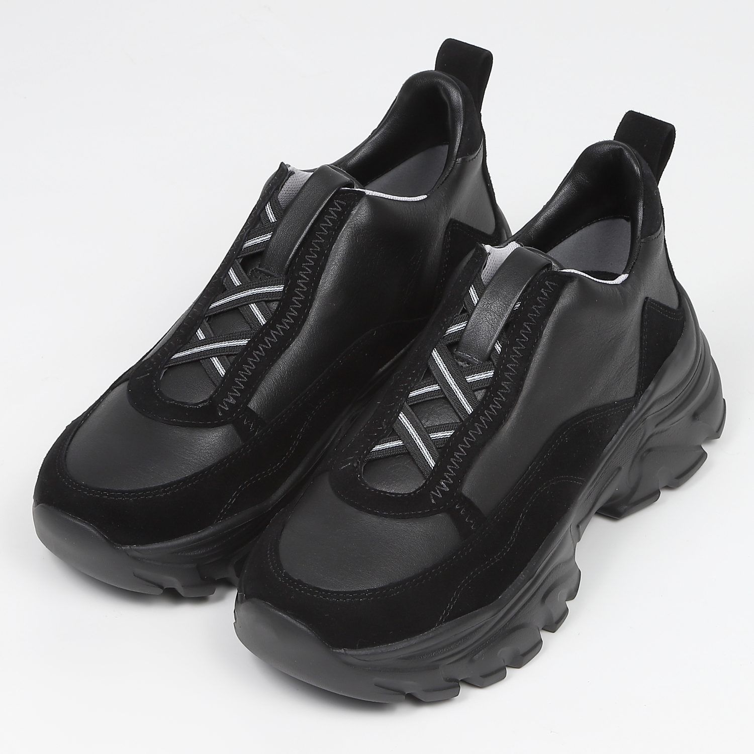 KISCO（キスコ）クロスゴムハイカットスニーカー ブラックホワイト