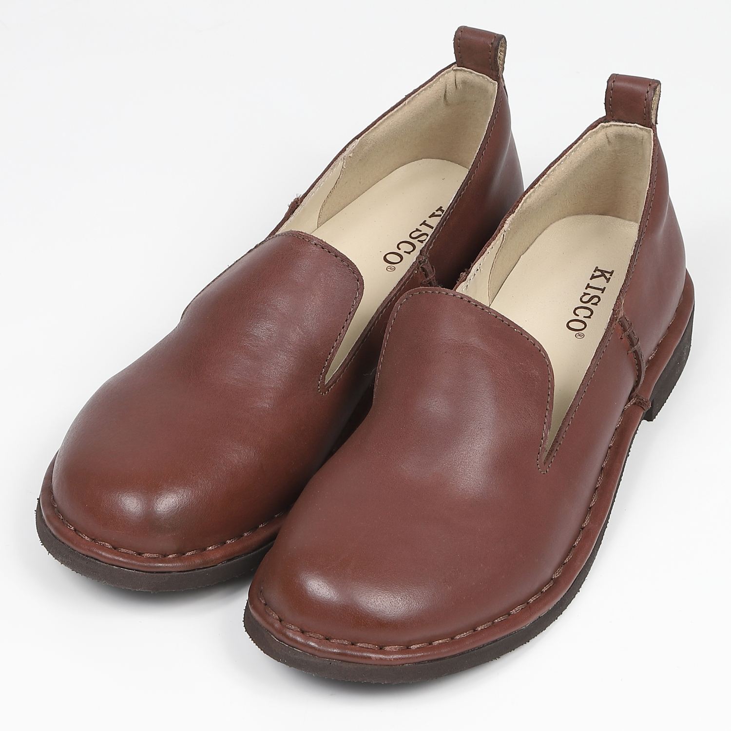 KISCOアウトステッチオペラカット軽量シューズ　ダークブラウン