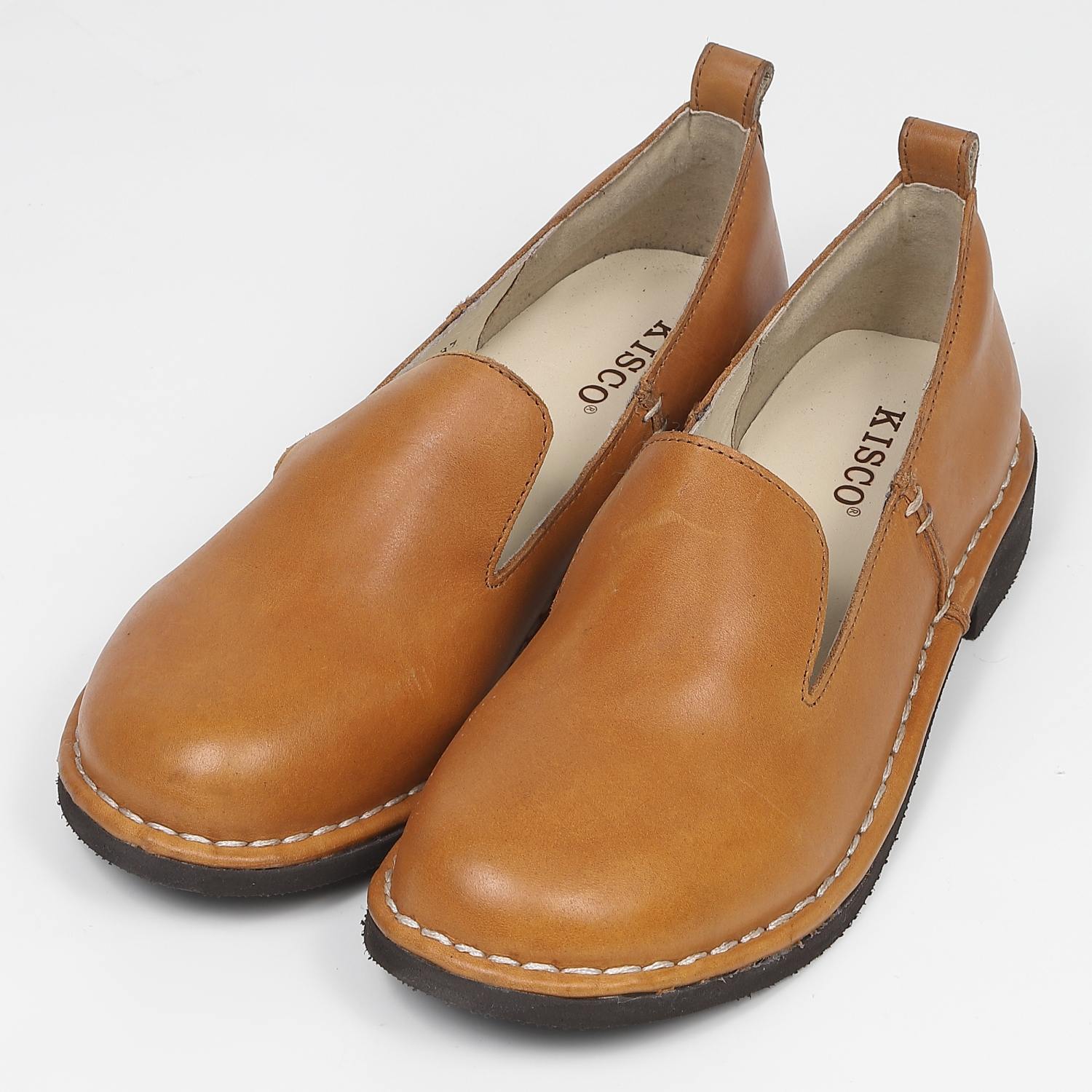 KISCOアウトステッチオペラカット軽量シューズ　タン