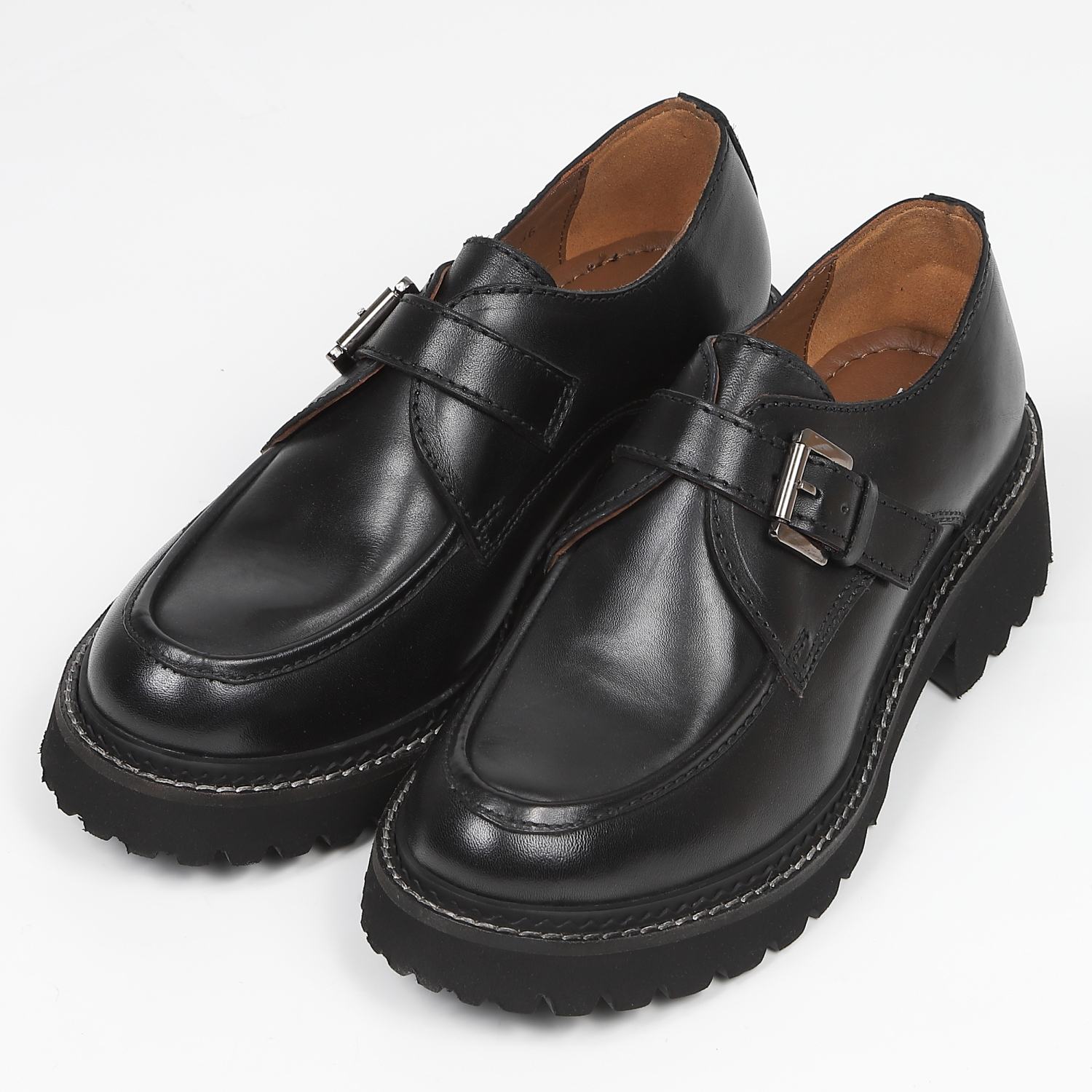 KISCOトラックソールモンクストラップシューズ　ブラック