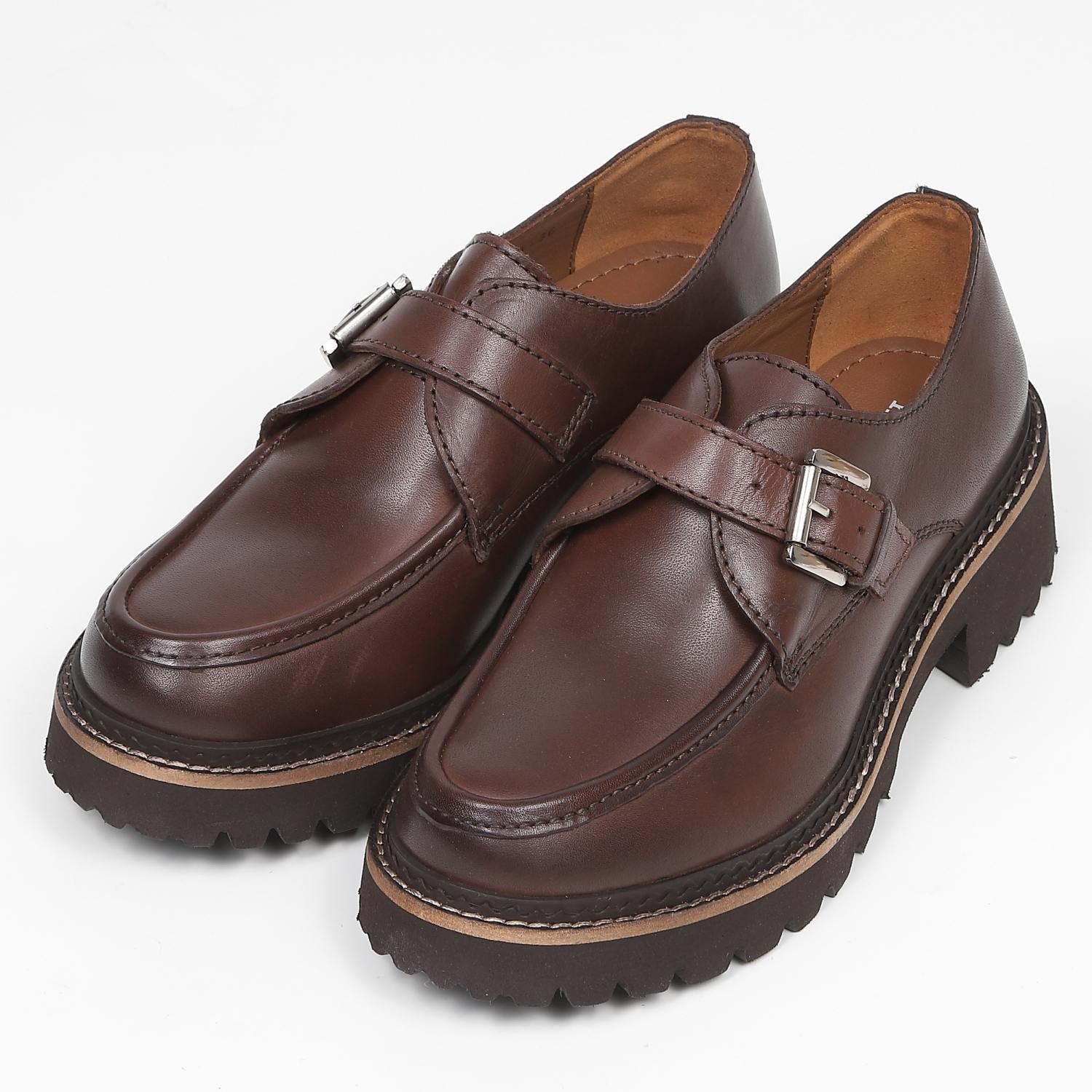 KISCOトラックソールモンクストラップシューズ　ブラウン