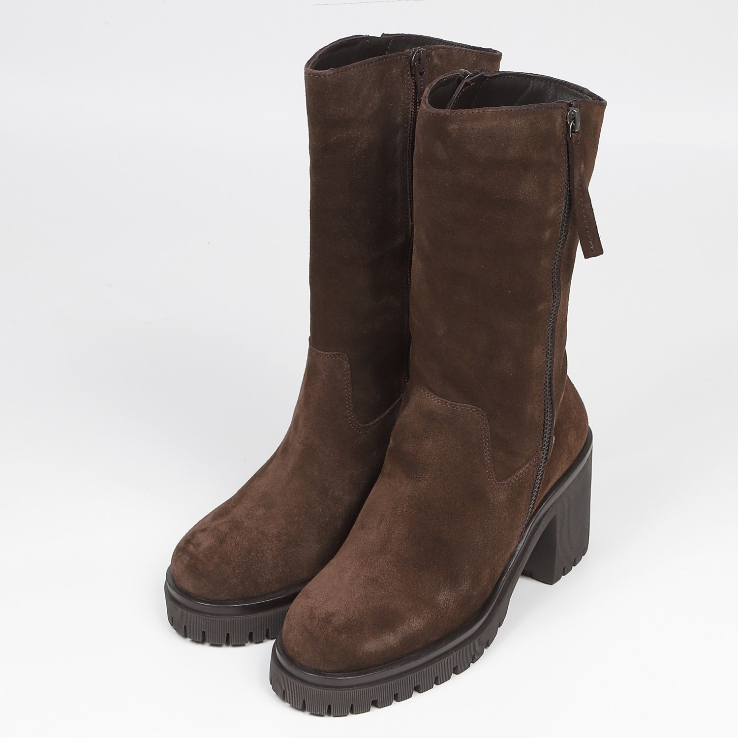 KISCOヒールアップミドルブーツ　ブラウンスエード