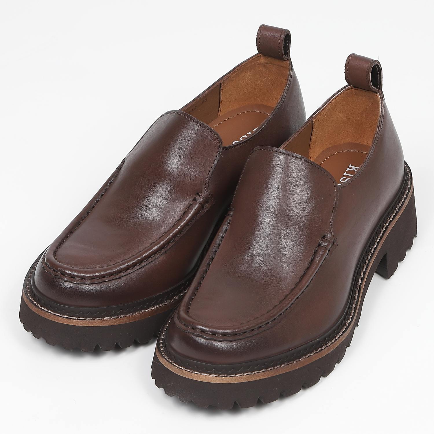 KISCOトラックソールモカシンローファー　ブラック　ブラウン