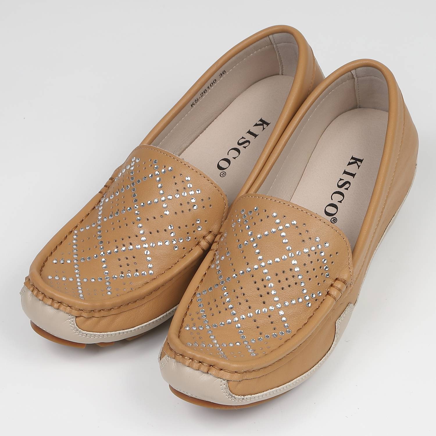 KISCOインヒールストーンカットモカシン　キャメル