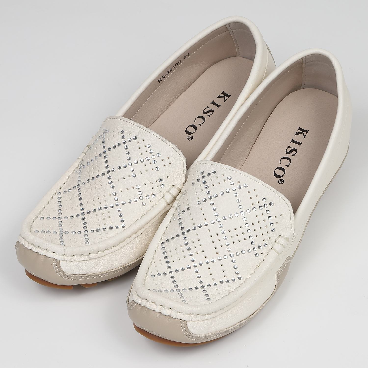 KISCOインヒールストーンカットモカシン　ホワイト
