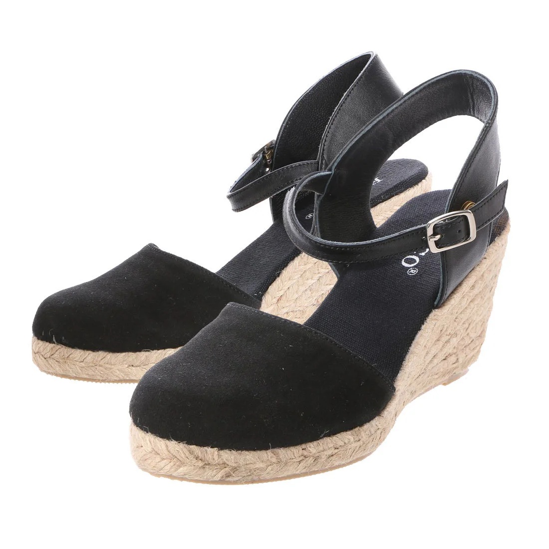 KISCOカジュアルジュート巻きバックストラップラウンドトゥサンダル  　ブラック